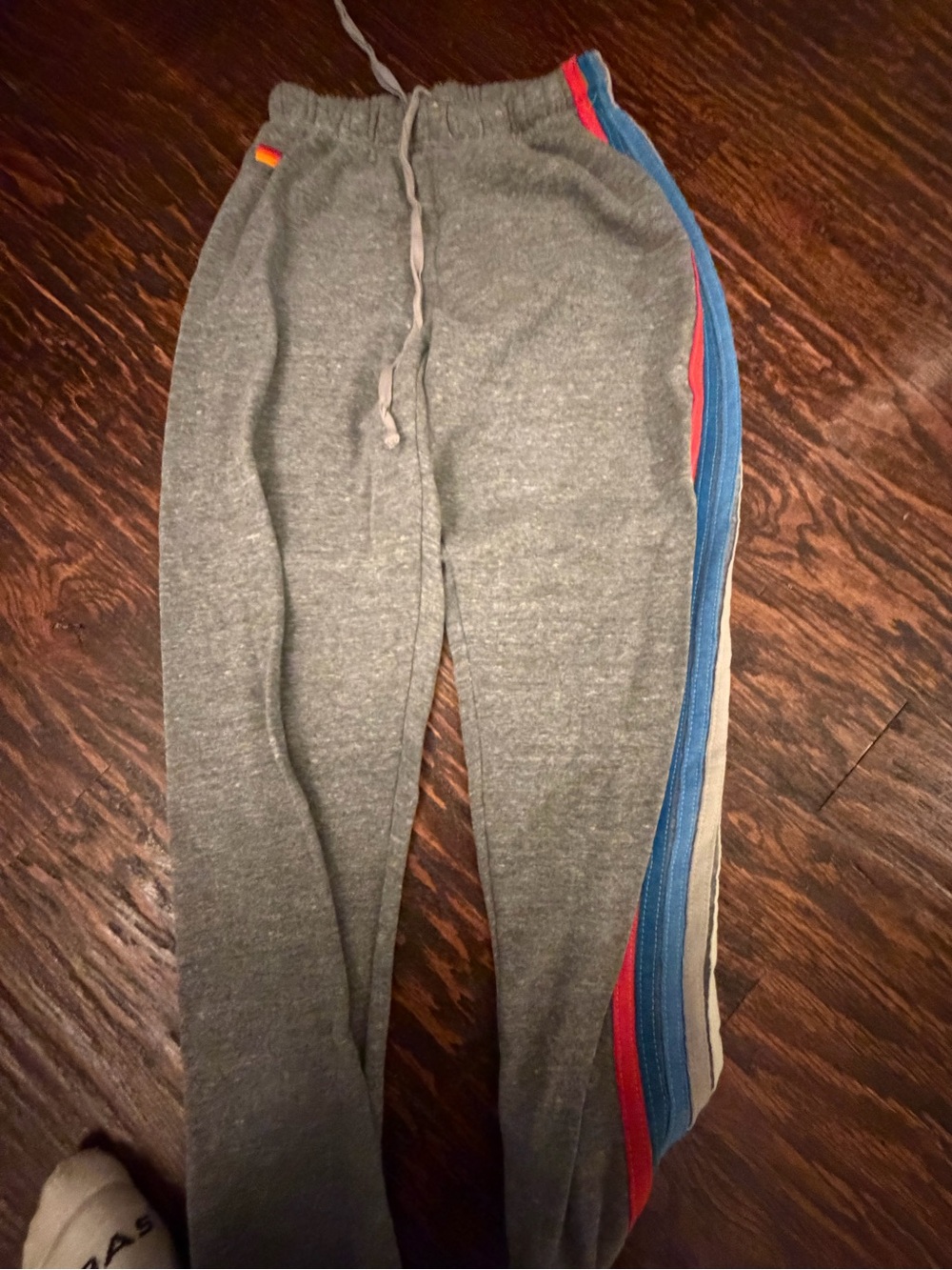 Aviator nation women’s Grey Bottoms with Rainbow Stripe Embroidery